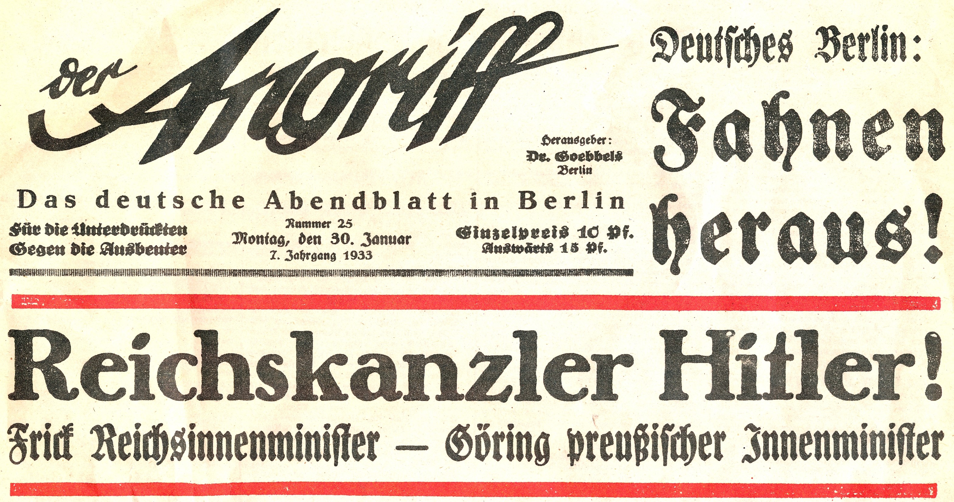 Газета Геббельса Der Angriff от 30 января 1933 года