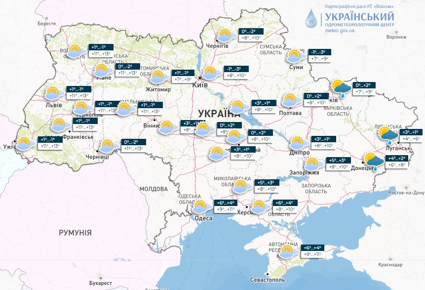 Карта погоди в Україні на 19 березня 2023 року