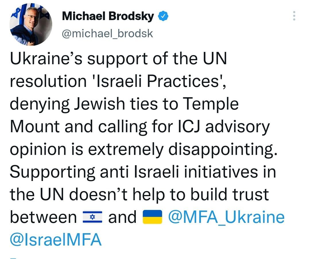 Украина проголосовала уже за вторую антиизраильскую резолюцию в ООН