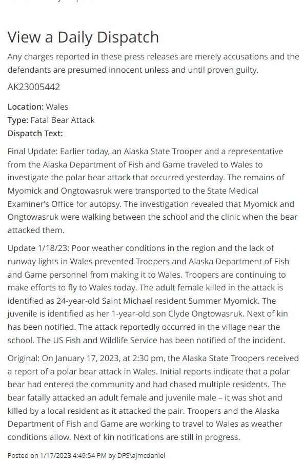 Скріншот повідомлення поліції Аляски