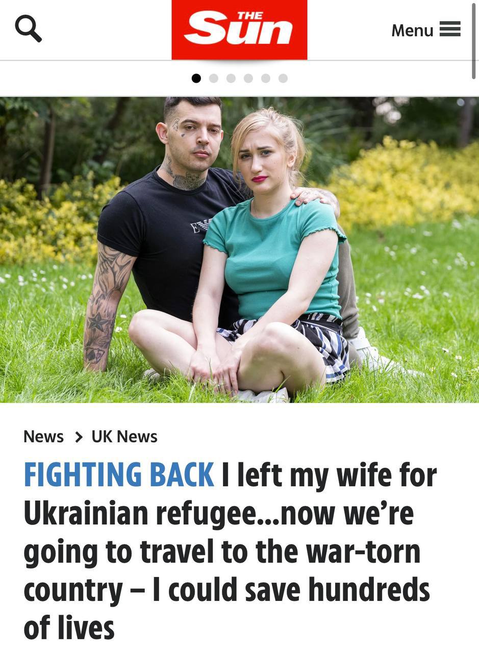 29-летний британский охранник Тони Гарнетт, бросивший жену ради украинской беженки Софии Каркадым, решил внести свой вклад в борьбу с последствиями войны в Украине