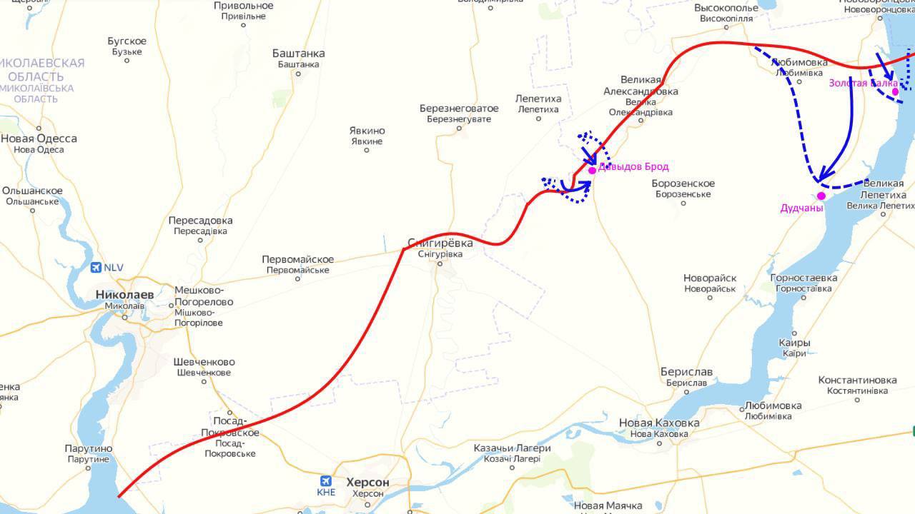 Карта линии фронта на севере Херсонской области