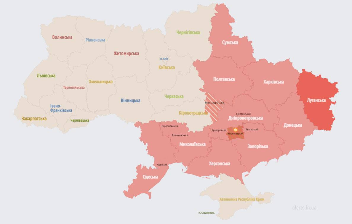 Карта воздушных тревог в Украине 21 октября 2022 года