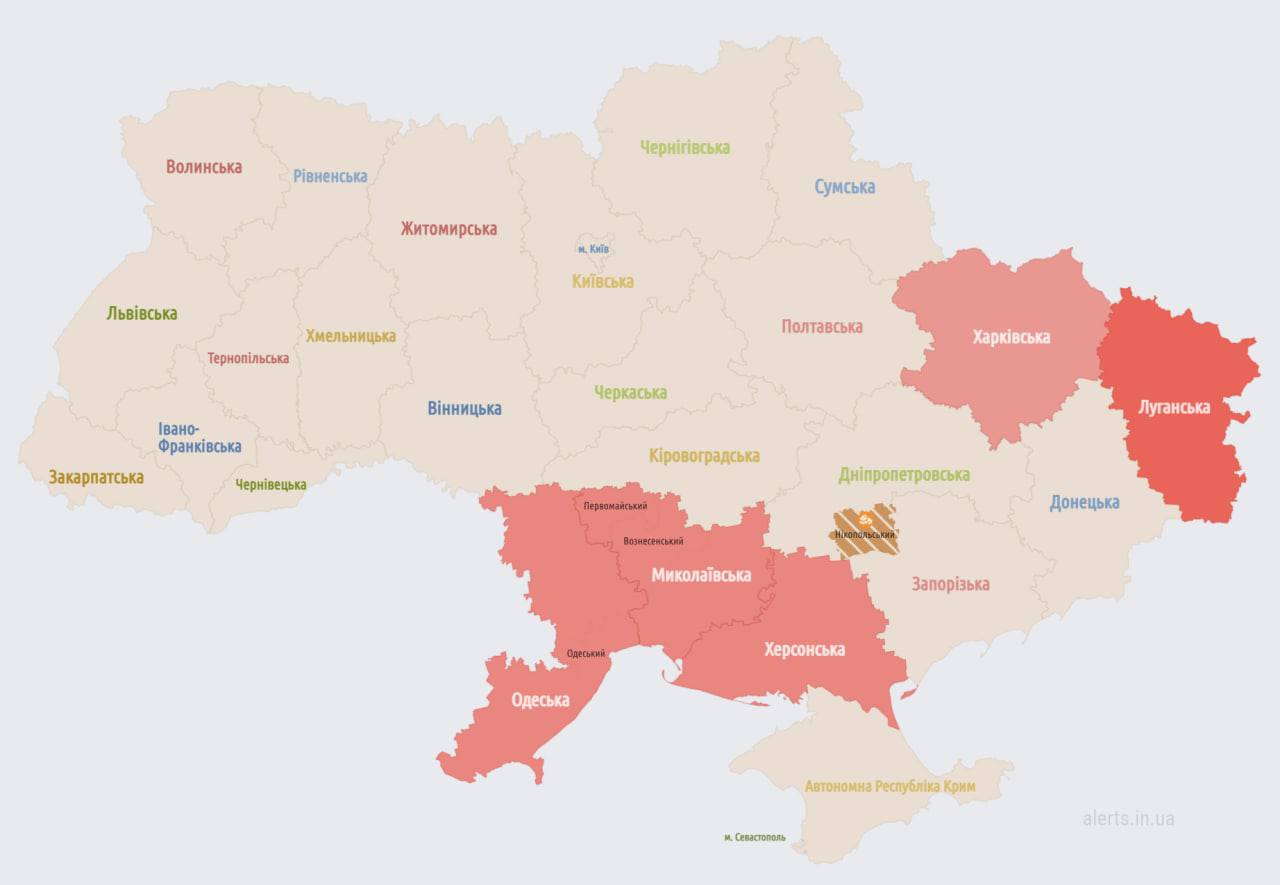 Карта воздушных тревог в Украине 22 октября 2022 года