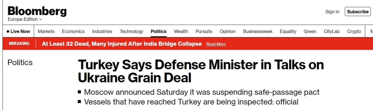 Турция начала переговоры с РФ по возобновлению "зерновой сделки"