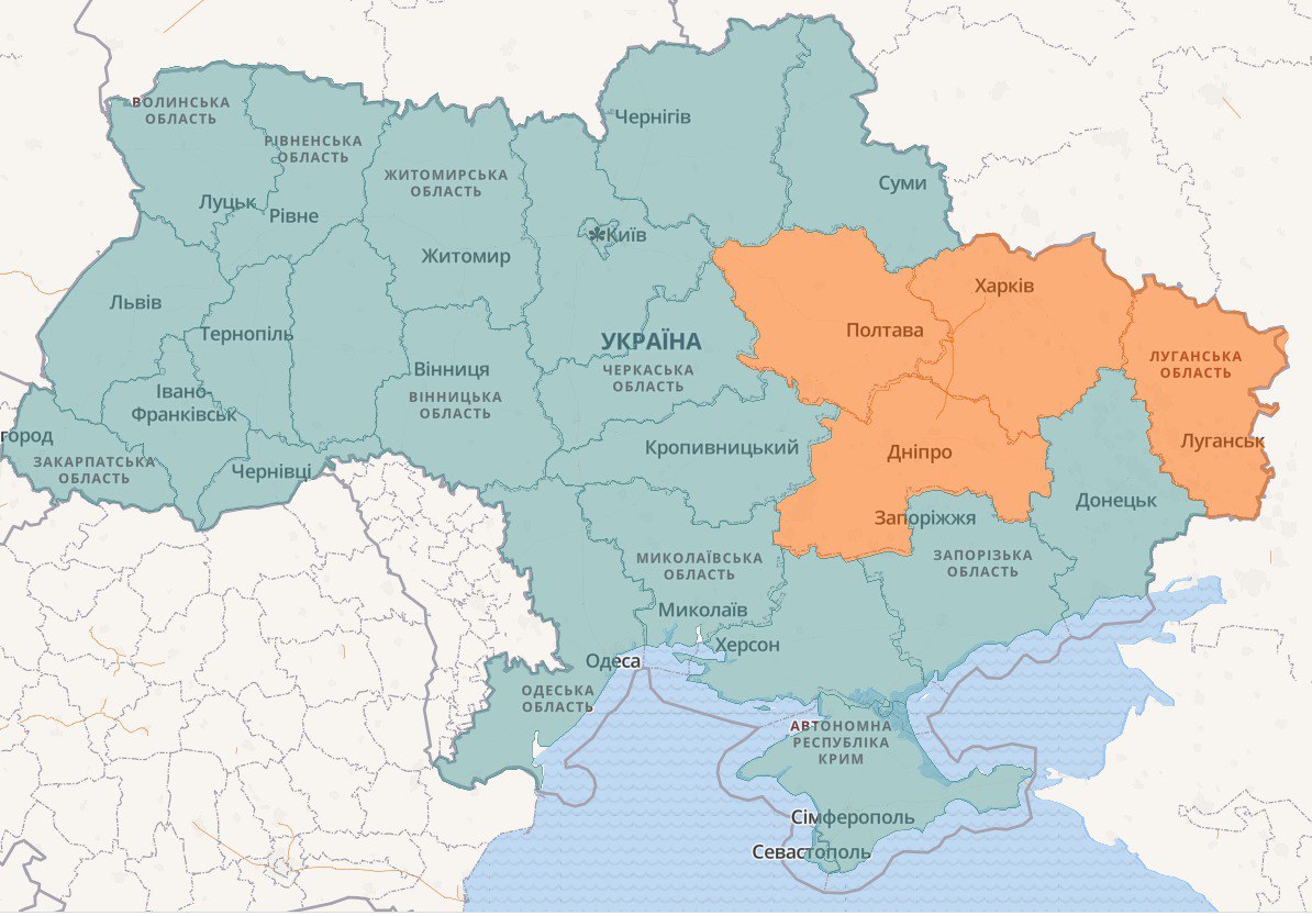 Карта воздушных тревог в Украине