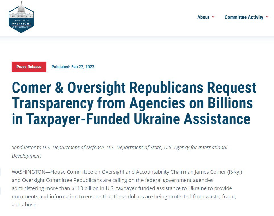 Палата представників США потребує звітів про військову допомогу Україні