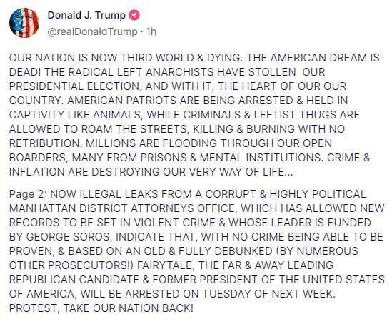 Скриншот записи Дональда Трампа