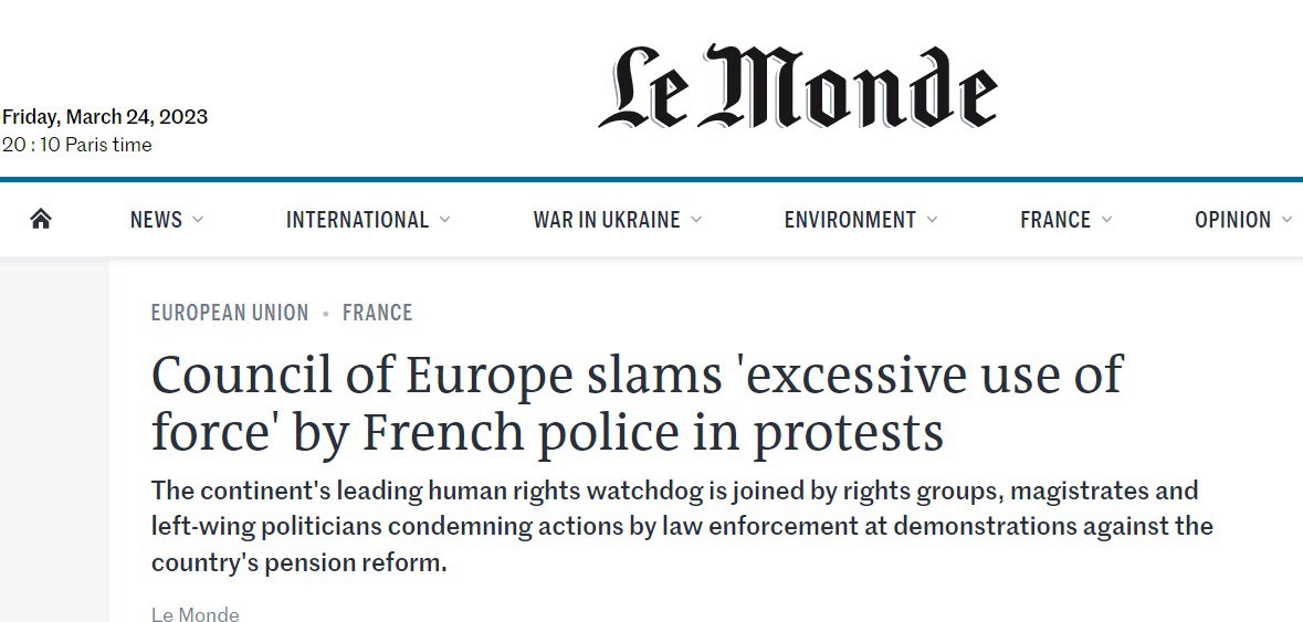 Совет Европы обеспокоен действиями силовиков во Франции