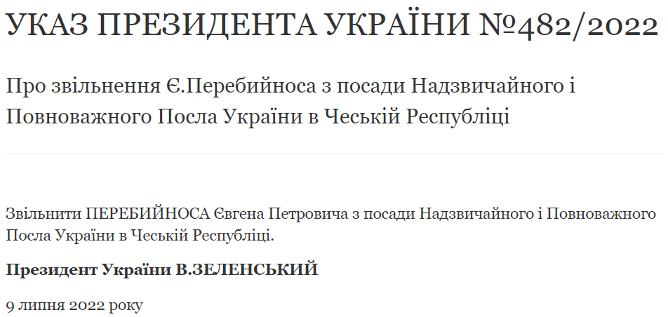 Зеленский уволил посла Украины в Чехии