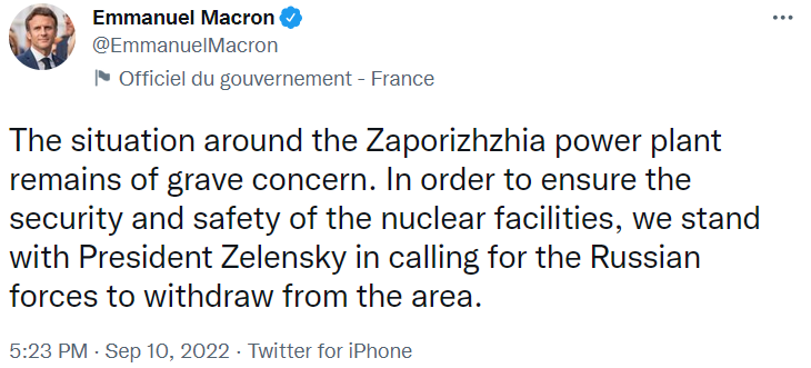 Макрон обсудил с Зеленским ситуацию вокруг Запорожской АЭС