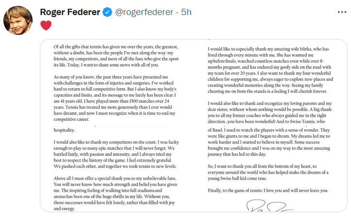 Федерер завершит свою карьеру