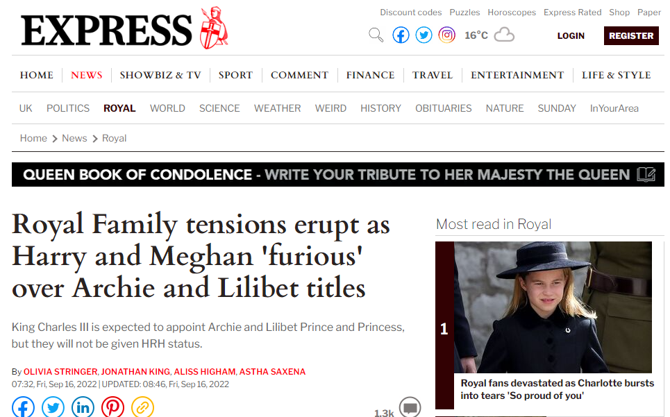 Daily Express пишет о том, что дети принца Гарри и Меган Маркл могут получить титулы принца и принцессы, но будут лишены возможности называться Ваше Королевское высочество