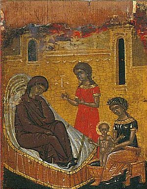 Рождество святителя Николая. Фрагмент критской иконы XV века