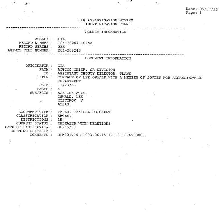 Виза Освальда в СССР - Документ из архива об убийстве Кеннеди