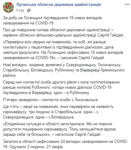 Скриншот c Facecook Луганська обласна державна адміністрація