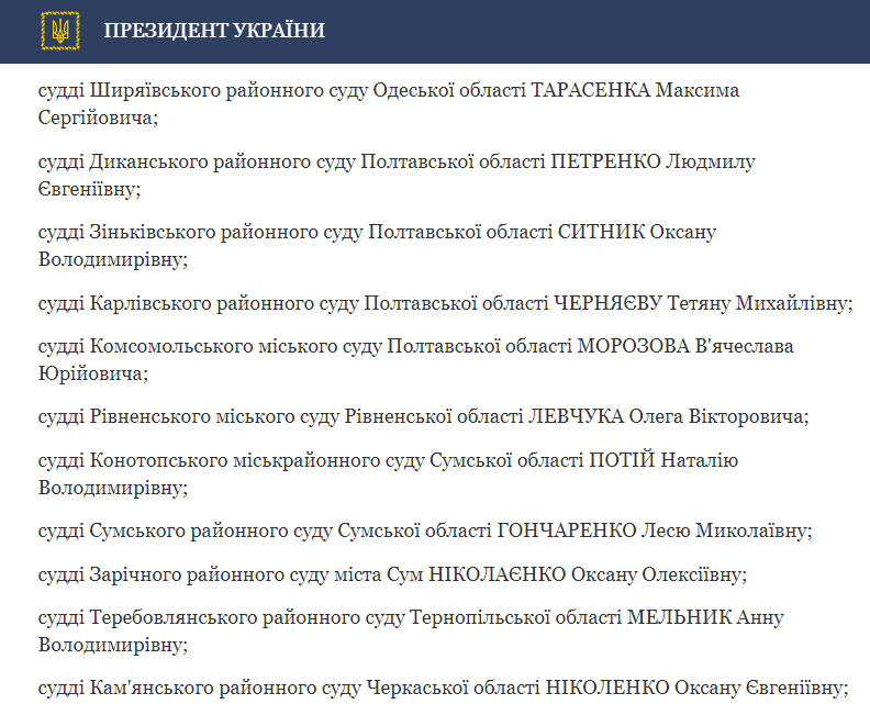 Зеленский подписал указ о назначении судей