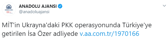 Турецкие спецслужбы задержали члена Рабочей партии Курдистана в Одессе. Скриншот: Анадолу в Твиттер