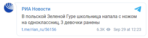 В Польше 17-летняя лицеистка чуть не зарезала троих учениц. Скриншот: РИА Новости