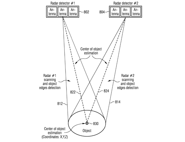 Схема определения координат объекта двумя или более радарами. Фото: Apple/USPTO