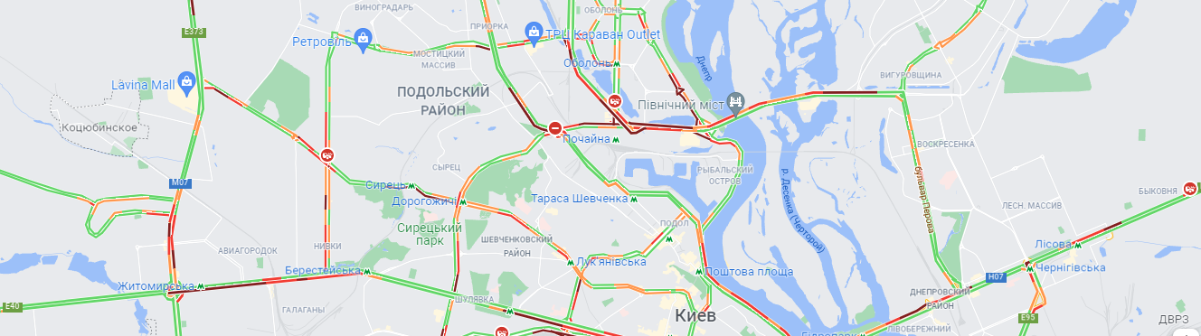 Пробки в Киеве 26 октября. Скриншот: google.com/maps