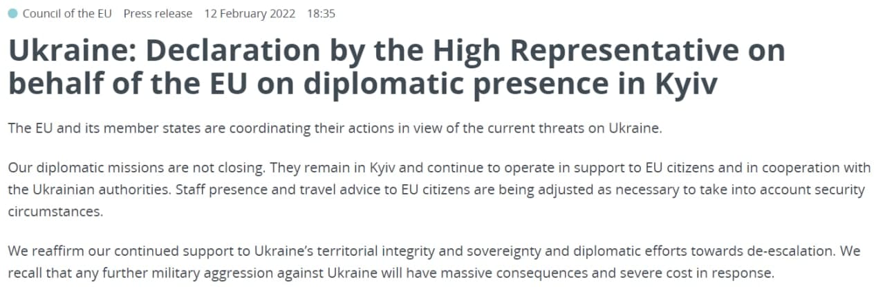 Евросоюз решил не закрывать посольства своих стран в Украине