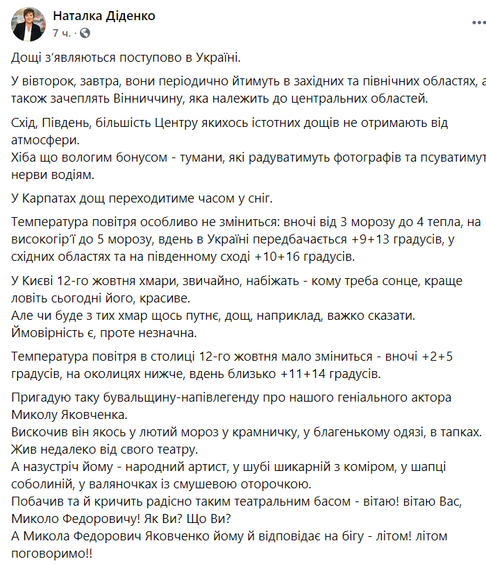 Синоптик Диденко рассказала о погоде