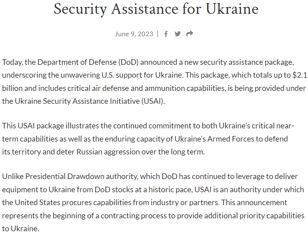 США предоставляют Украине новый пакет военной помощи