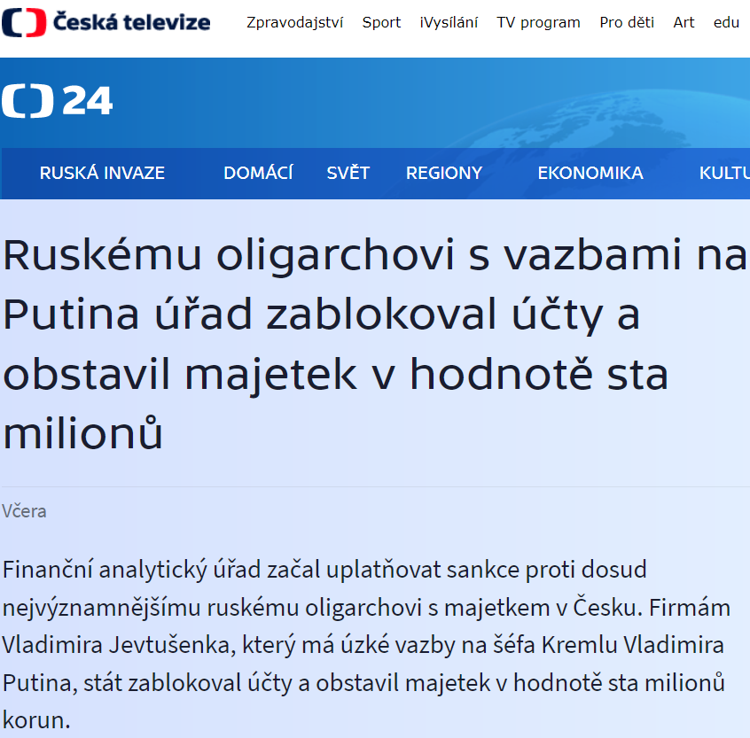 В Чехии заблокировали счета Владимира Евтушенкова