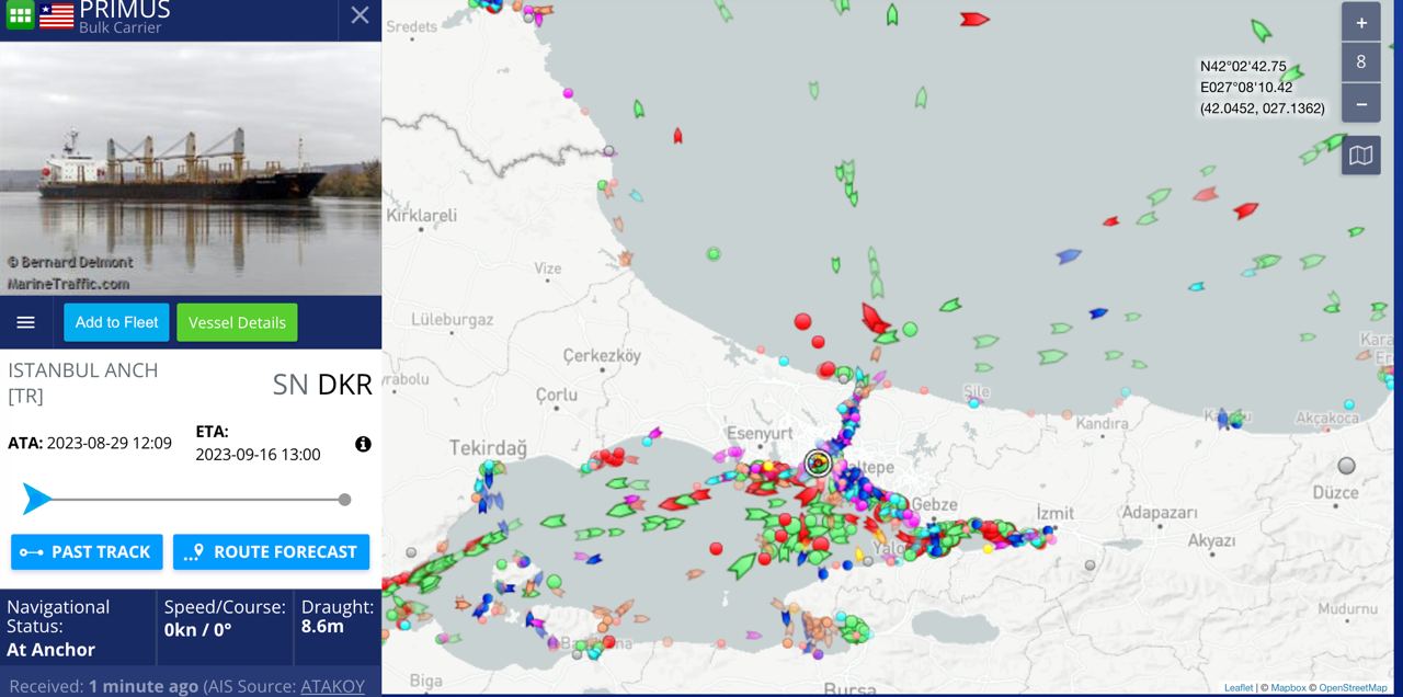 Карта движения судов Marine Traffic