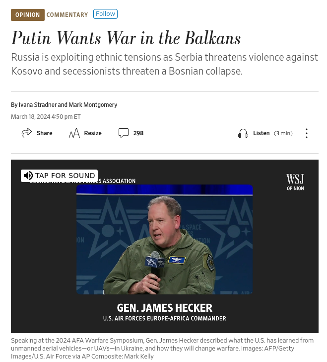 Снимок сообщения на wsj.com