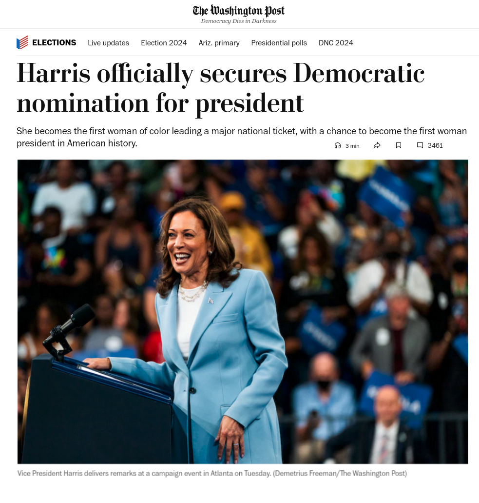Знімок заголовка у Washington Post