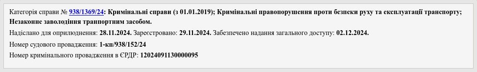 Снимок информации о деле на reyestr.court.gov.ua/Review/123361479